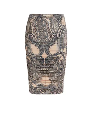 Abstract-Print Ruched Skirt