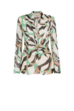 Abstract Zebra-Print Silk Blazer