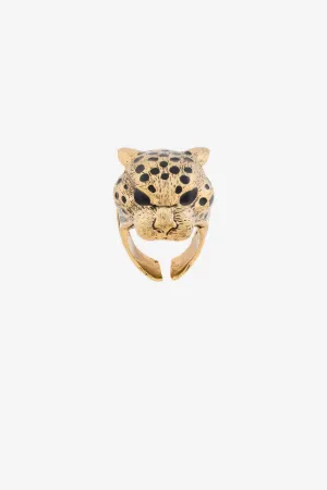 Anillo con cabeza de pantera adornado con cristales