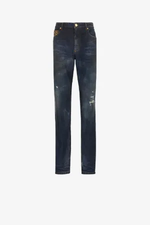Animalier Patchwork-Print Appliqué Straight-Leg Jeans