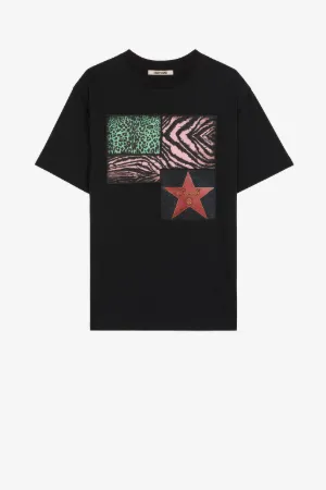 Animalier Patchwork-Print Appliqué T-Shirt