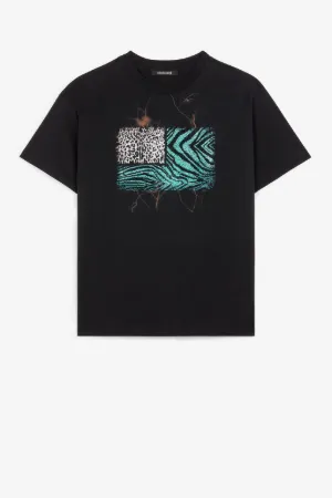 Animalier Patchwork-Print Crystal-Embellished T-Shirt