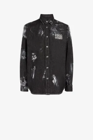 Animalisches Patchwork Denim-Shirt mit Druckapplikation