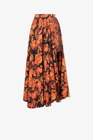 Asymmetrischer Rock mit Rosen- und Python-Print