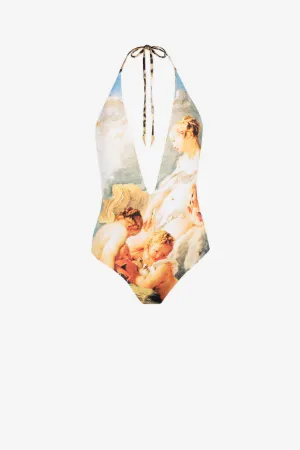 Bañador estampado con cuello halter