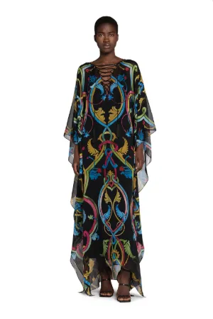 Baroque-Print Silk Kaftan Dress