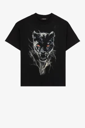 Baumwoll-T-Shirt mit Panther- und Blitz-Print
