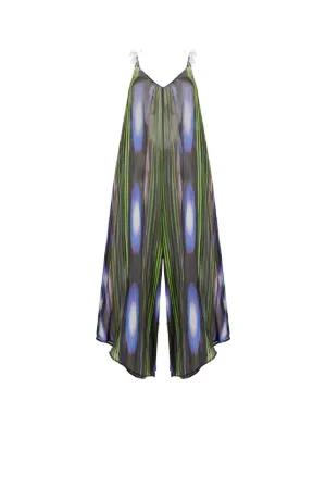 Bead-Embellished Abstract-Print Jumpsuit