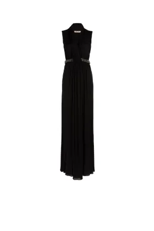 Bead-Embellished Gathered Maxi Dress