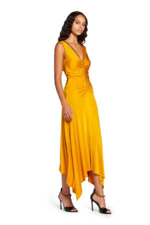 Bead-Embellished Ruched Dress