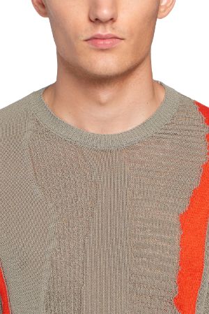 Beige and orange intarsia sweater