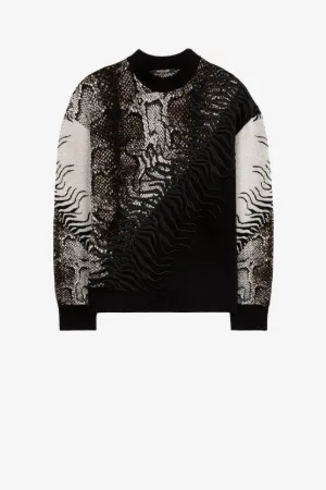 Bestickter Python-Jacquard-Pullover
