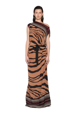 brown and black zebra print dress