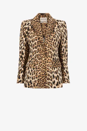 Blazer de seda de botonadura simple con estampado Jaguar