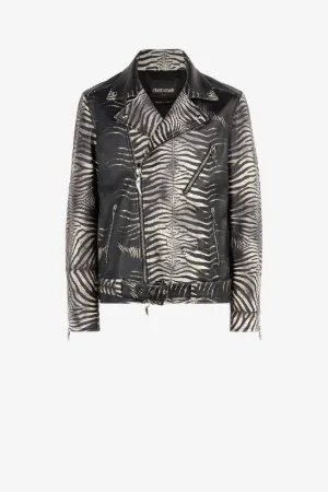 Blouson en cuir à imprimé zébré
