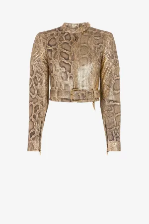 Blouson en cuir effet python