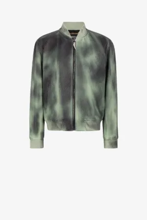 Bomber de cuero con logo bordado y desteñido