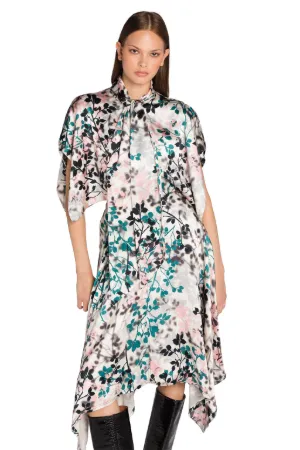 Botanical-Print Silk Dress