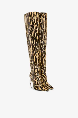 Botas altas con estampado Ocelot y pelo de becerro
