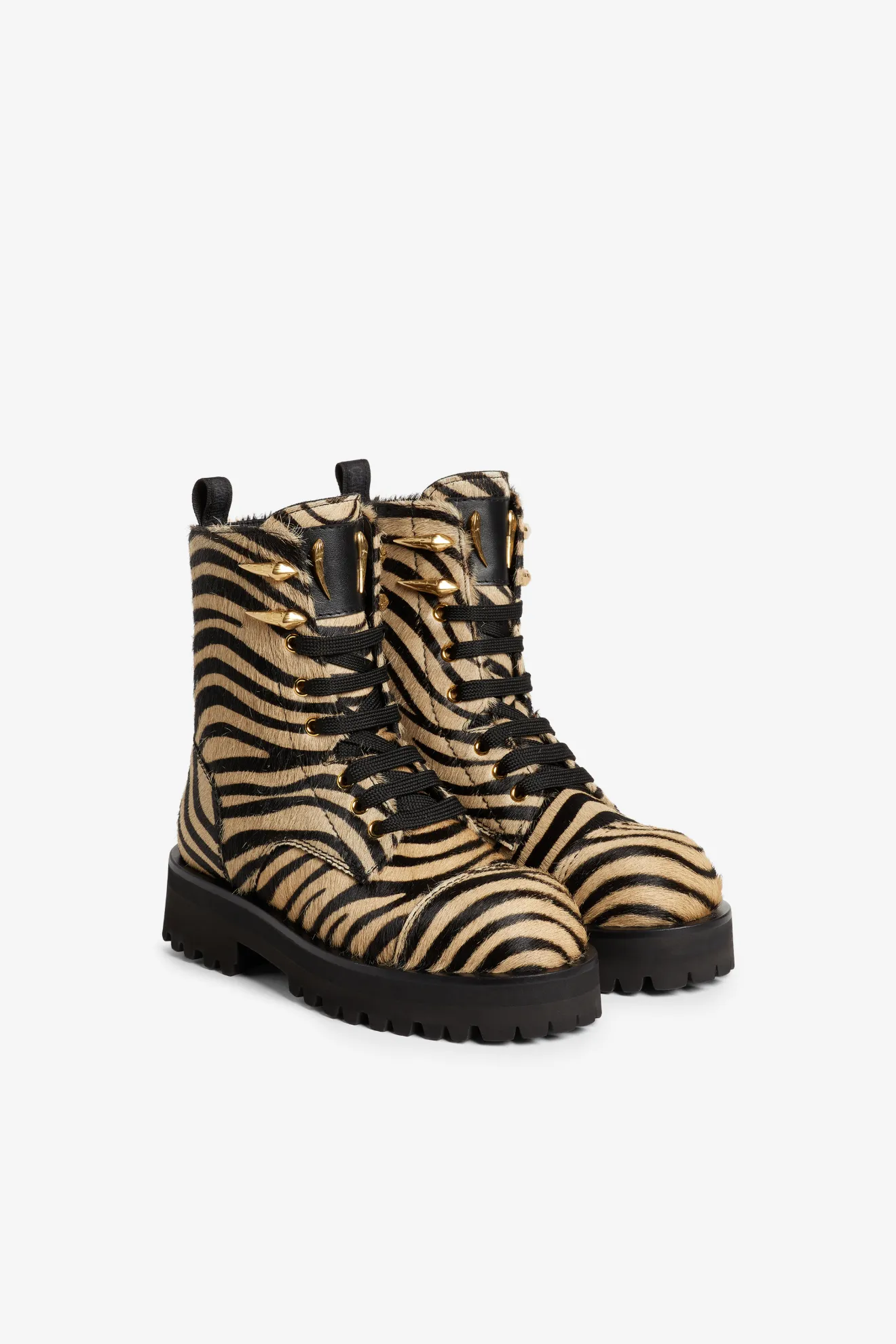 Botas militares con estampado Tiger y pelo de becerro - Tienda Online  Oficial de Roberto Cavalli®