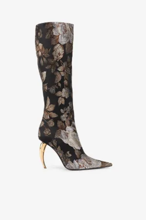 Bottes à motif floral en brocart et talon Tiger Tooth