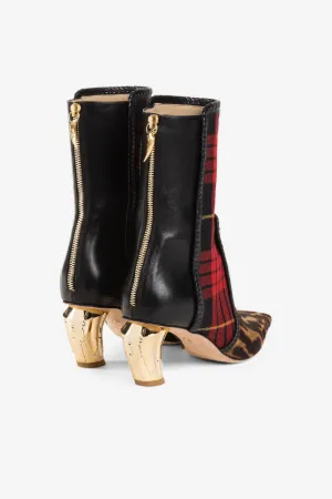 Bottines à imprimés tartan et ocelot