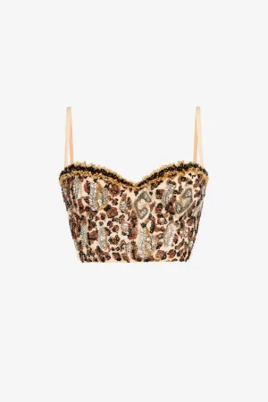 Bustier à motif Jaguar orné de perles