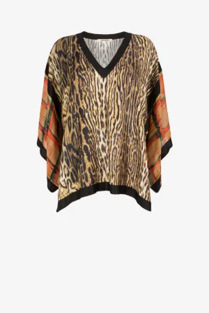 Caftan à imprimés ocelot et tartan