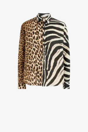 Camisa de lino con estampados Leopard y Zebra