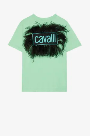 Camiseta con logo y plumas