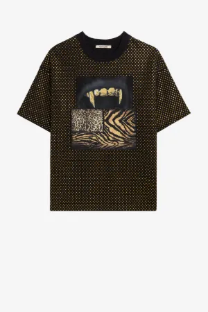 Camiseta de algodón con estampado Teeth con cristales