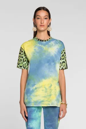 Camiseta de algodón con estampados tie-dye y Jaguar