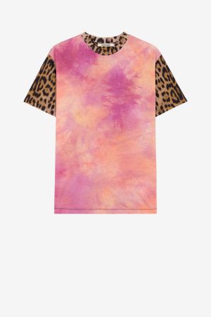 Camiseta de algodón con estampados tie-dye y Jaguar