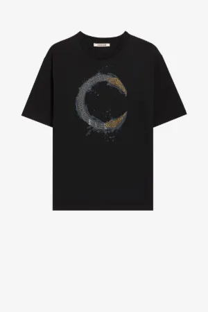 Camiseta de algodón con logo C adornado con cristales