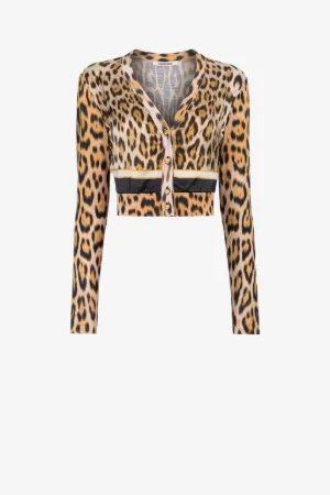 Cardigan court en laine à imprimé jaguar