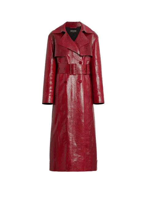 Women S Coats Furs Roberto Cavalli Official Website Carmine Patent Python Trenchcoat