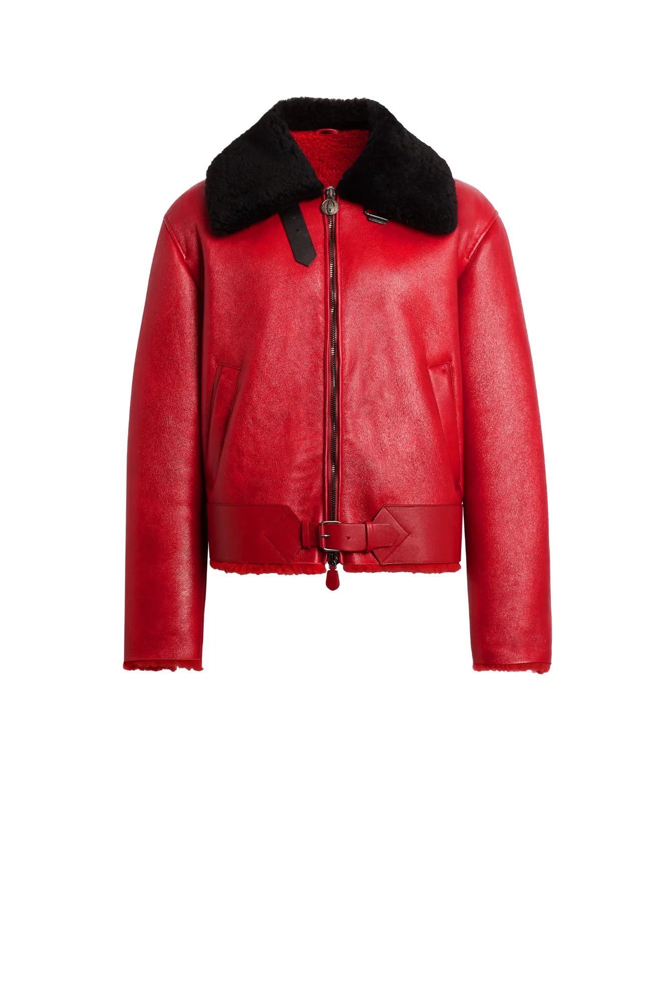 red shiny bomber jacket