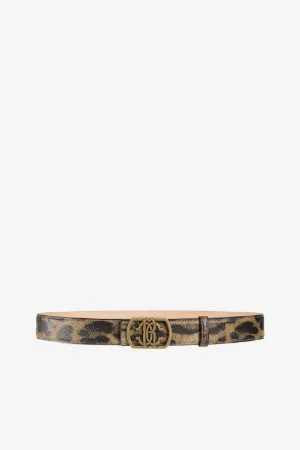 Ceinture à imprimé léopard et boucle RC Monogram