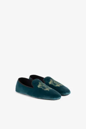 Chaussons en velours à motif Mirror Snake Crest brodé