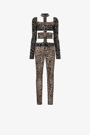 Cheetah-Jacquard Cut-Out Bodysuit