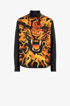 Chemise en soie à imprimé Flame Lion