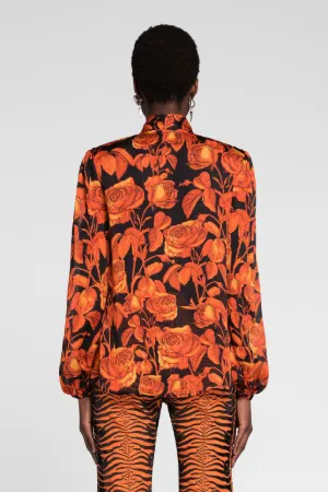 Chemise en soie à imprimé roses