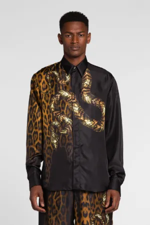 Chemise en soie à imprimés jaguar et serpent