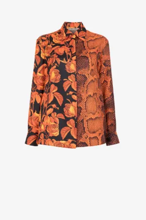 Chemise en soie à imprimés python et roses