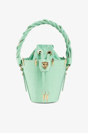 Croc-Embossed Panther Head Bucket Bag
