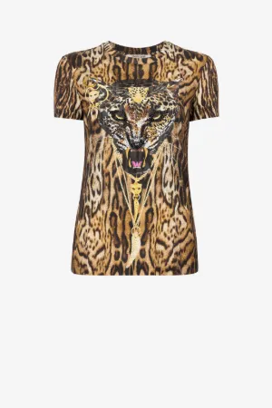 Crystal-Embellished Ocelot And Jaguar-Print T-Shirt