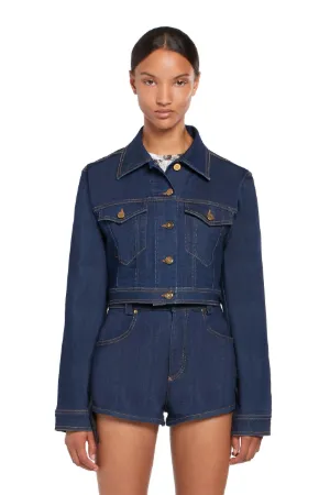 dark blue cropped denim jacket