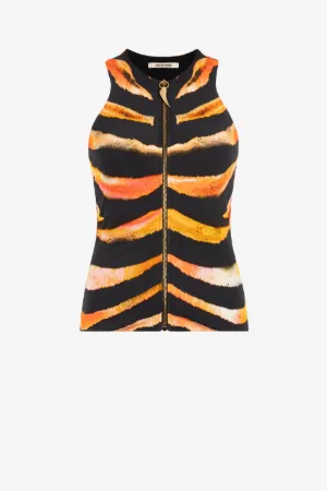 Débardeur zippé sur l'avant à imprimé Zebra