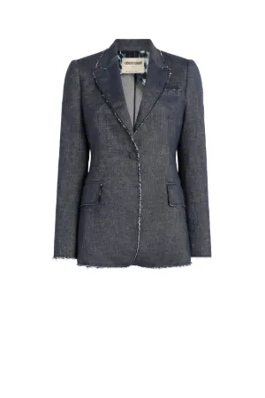 Denim-Effect Single-Breasted Blazer