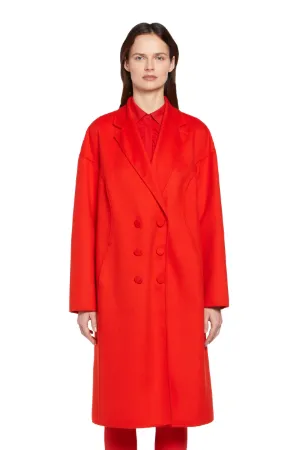 red double breasted wool coat